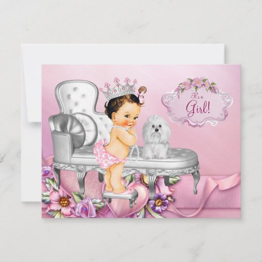 Roze Stoel Princess Pearl Baby shower Kaart (Voorkant)