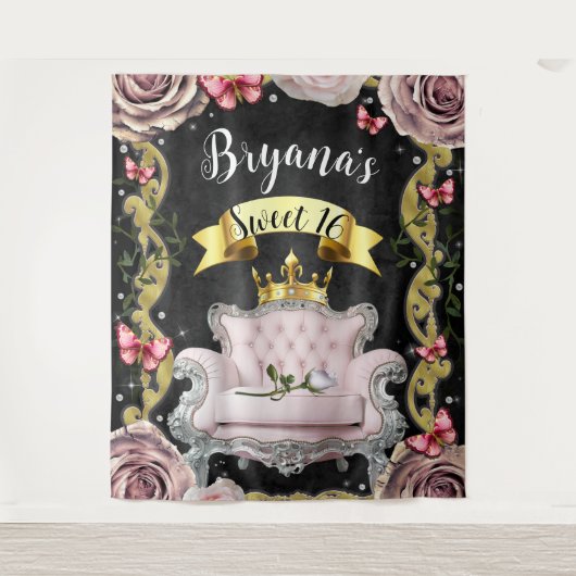 Roze Stoel Rozen Vlinders Fotografie Achtergrond Wandkleed (Voorkant)