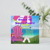 Roze Stoel Teenslippers Sweet 16 Beach Party Kaart (Staand voorkant)