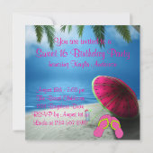 Roze Stoel Teenslippers Sweet 16 Beach Party Kaart (Achterkant)