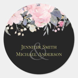 Roze Stof Blauw Bloemig Trouwbudget Ronde Sticker
