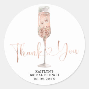 Roze Stof Rose Bloemblaadjes Prosecco Bedankt Stic Ronde Sticker