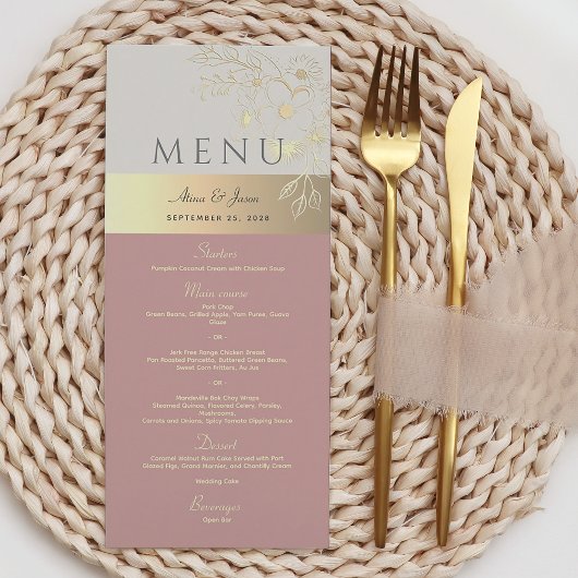 Roze Stof Roze Boho Bloemachtig Trouwmenu Menu