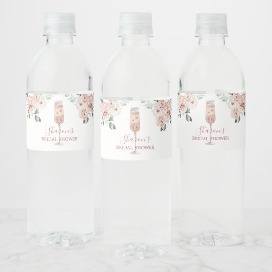 Roze Stof Rozenblaadjes en Prosecco Waterfles Etiket (Flessen)