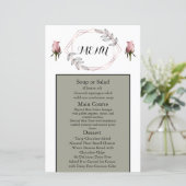 Roze Stof Salsa Trouwmenu met Rozen (Staand voorkant)