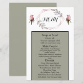 Roze Stof Salsa Trouwmenu met Rozen (Voorkant / Achterkant)