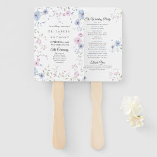 Roze & Stofblauwe Aquarel Bloem Bruiloft Handwaaier