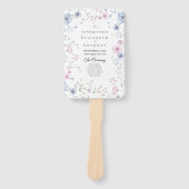 Roze & Stofblauwe Aquarel Bloem Bruiloft Handwaaier (Voorkant)