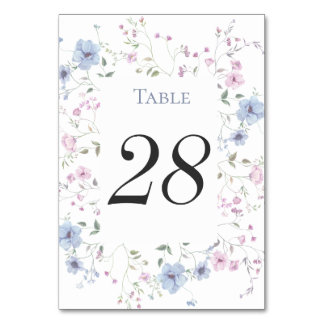 Roze & Stofblauwe Aquarel Bloem Bruiloft Kaart