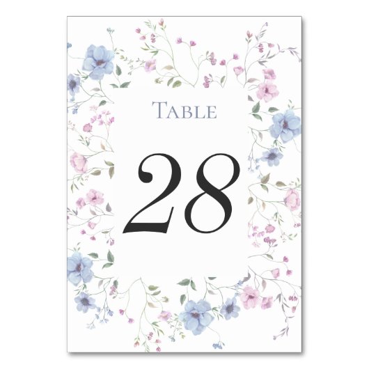 Roze & Stofblauwe Aquarel Bloem Bruiloft Kaart (Voorkant)