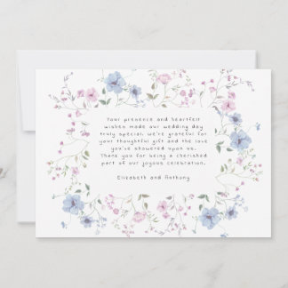 Roze & Stofblauwe Aquarel Botanische Bruiloft Bedankkaart