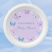 Roze Stoffig Blauw Paarse Vlinder Baby shower Papieren Bordje