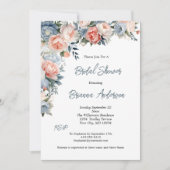 Roze Stoffig Blauw Wit Bloemen Elegant Vrijgezelle Kaart (Voorkant)