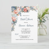 Roze Stoffig Blauw Wit Bloemen Elegant Vrijgezelle Kaart (Staand voorkant)