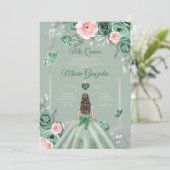 Roze Stoffig Groen Zilver Mis Quince 15 Anos Kaart (Staand voorkant)