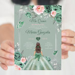 Roze Stoffig Groen Zilver Mis Quince 15 Anos Kaart<br><div class="desc">Roze Quinceañera Stoffig Groen Zilver Kroonuitnodiging Mis Quince 15 Anos,  16e Verjaardag, </div>