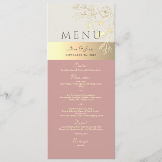 Roze Stoffig Roos Boho Bloemen Trouwmenu Menu (Voorkant)