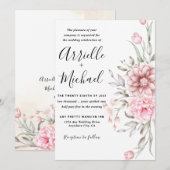 Roze Stoffig Roos Groen Bruiloft Kaart (Voorkant / Achterkant)