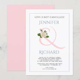 Roze stoffige blauwe ampersand en virtuele bruilof kaart