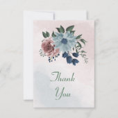 roze , stoffige blauwe en marineblauwe bloemen gro bedankkaart (Voorkant)