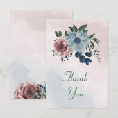 roze , stoffige blauwe en marineblauwe bloemen gro bedankkaart (Voorkant / Achterkant)