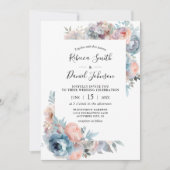 Roze & stoffige Blauwe Rozen Waterverf Bloemen Huw Kaart (Voorkant)