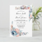 Roze & stoffige Blauwe Rozen Waterverf Bloemen Huw Kaart (Staand voorkant)