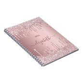 Roze stoffige roos glitter druppels monogram notitieboek (Rechterzijde)