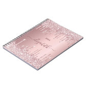 Roze stoffige roos glitter druppels monogram notitieboek (Linkerzijde)