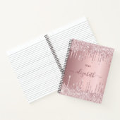 Roze stoffige roos glitter druppelt monogram luxe notitieboek (Binnen)