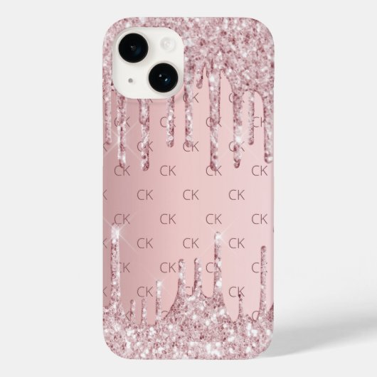 Roze stoffige roos monogram initialen druppels Case-Mate iPhone case (Achterkant)