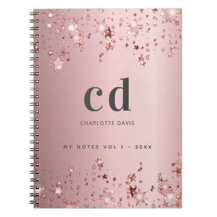 Roze stoffige roos monogram sparkle stars notitieboek