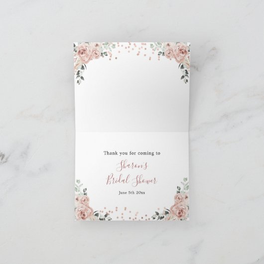 Roze Stoffige Rozen bloemblaadjes en Prosecco Gevo Bedankkaart (Binnen)