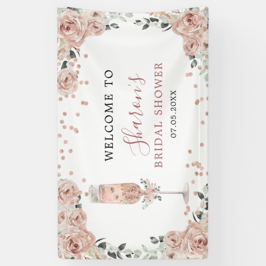 Roze Stoffige Rozen bloemblaadjes en Prosecco Grot Spandoek (Verticaal)