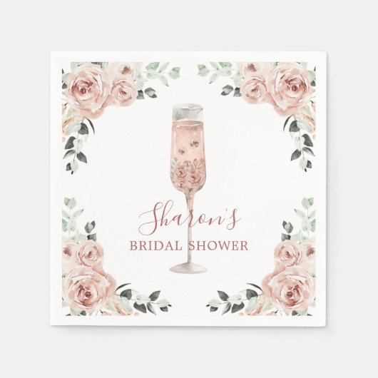 Roze stoffige Rozen bloemblaadjes en Prosecco papi Servet (Voorkant)