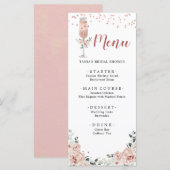 Roze Stoffige Rozen bloemblaadjes en Prosecco Vrij Menu (Voorkant / Achterkant)