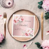 Roze stoffige rozen bloemen elegante verjaardag servet