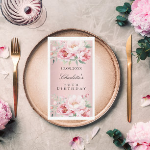 Roze stoffige rozen bloemen elegante verjaardag servet