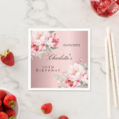 Roze stoffige rozen bloemen elegante verjaardag servet (Insitu)