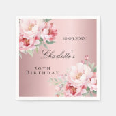 Roze stoffige rozen bloemen elegante verjaardag servet (Voorkant)