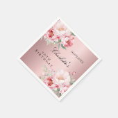 Roze stoffige rozen bloemen elegante verjaardag servet (Hoek)