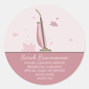 Roze Stofzuiger Huis Schoonmaak Logo Ronde Sticker