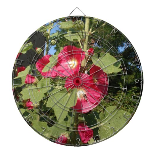 Roze stokrozen dartbord (Voorkant)