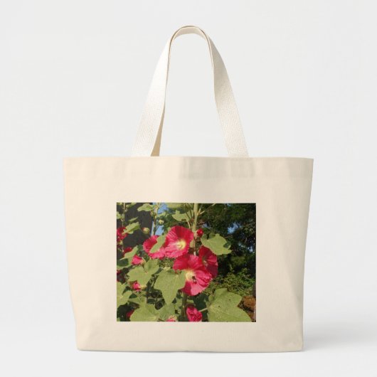 Roze stokrozen grote tote bag (Voorkant)