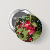 Roze stokrozen ronde button 5,7 cm (Voorkant /achterkant)