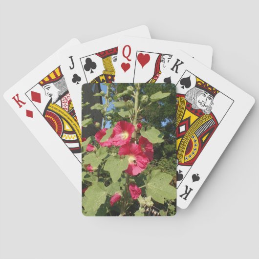Roze stokrozen speelkaarten (Achterkant)
