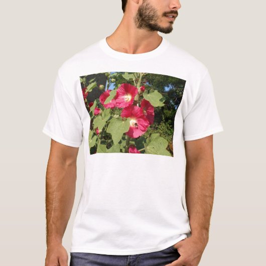 Roze stokrozen t-shirt (Voorkant)