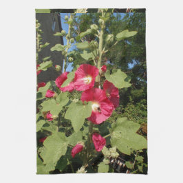 Roze stokrozen theedoek