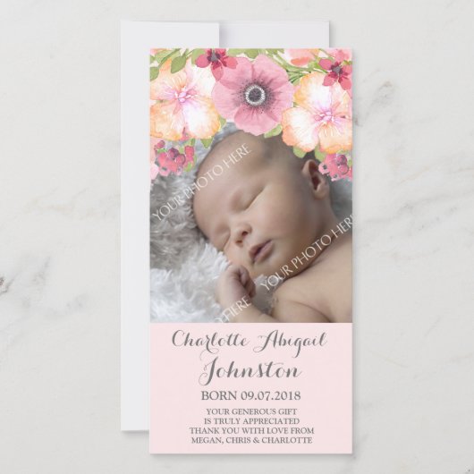 Roze stomheid pastbloemen Dank je schok Bedankkaart (Voorkant)