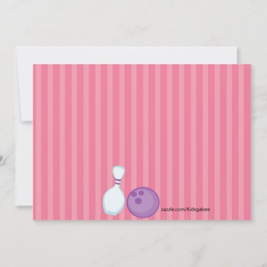 Roze, Stomme, Striped Girl Bowling Party Uitnodigi Kaart (Achterkant)